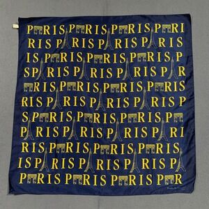 Nicole De Beauvoir Paris Scarf Navy Yellow Eiffel Tower Arc de Triomphe 33x33